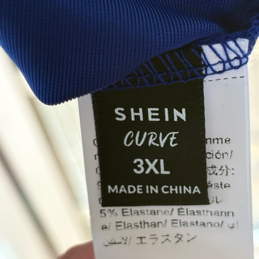 SHEIN Royal Blue Velvet Blouse with Cream Lace - Picture 6 of 6